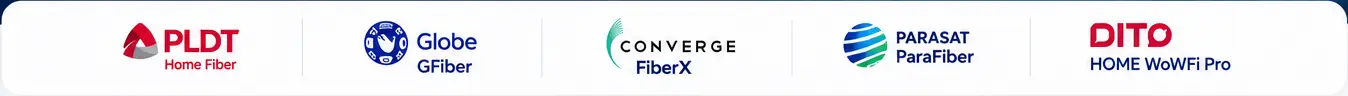 PLDT Home Fiber, Globe GFiber, Converge FiberX, Parasat ParaFiber, and DITO Home WiFi